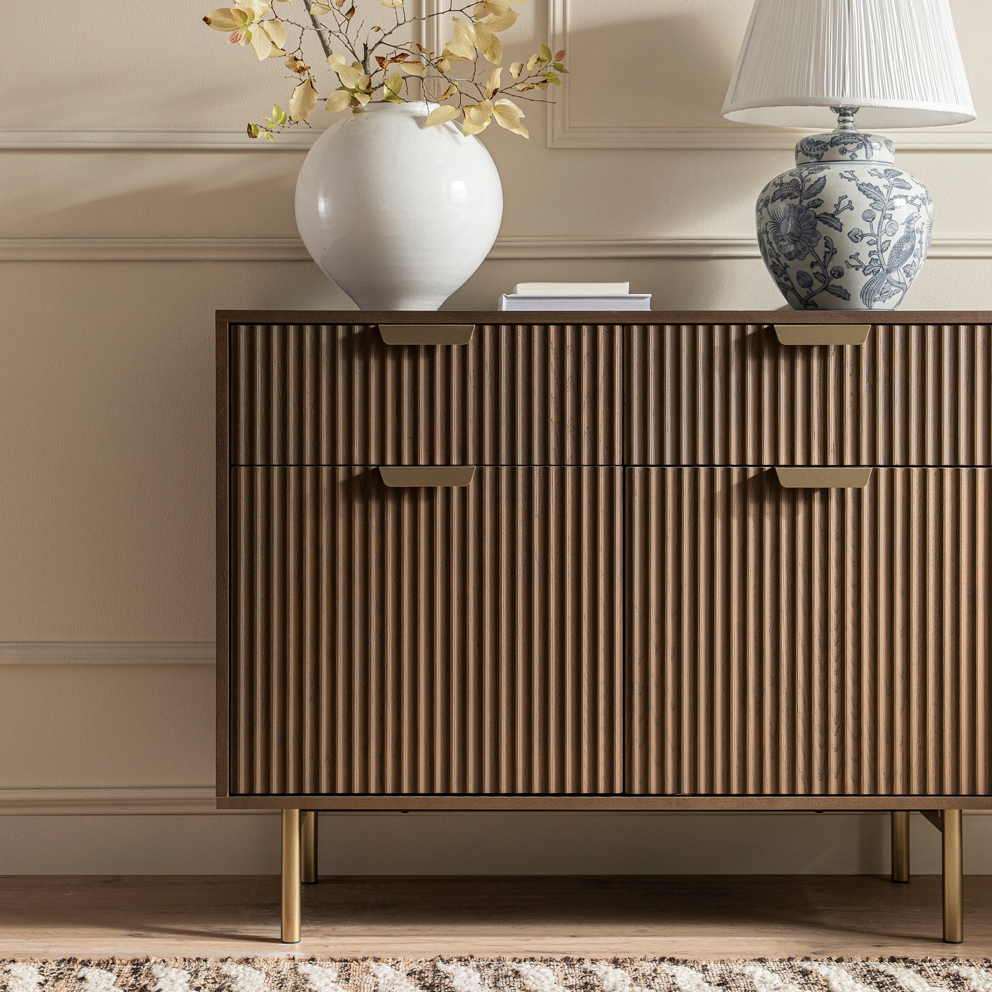 Richmond Ridged 2-Door Cabinet with Drawers, Dark Ash