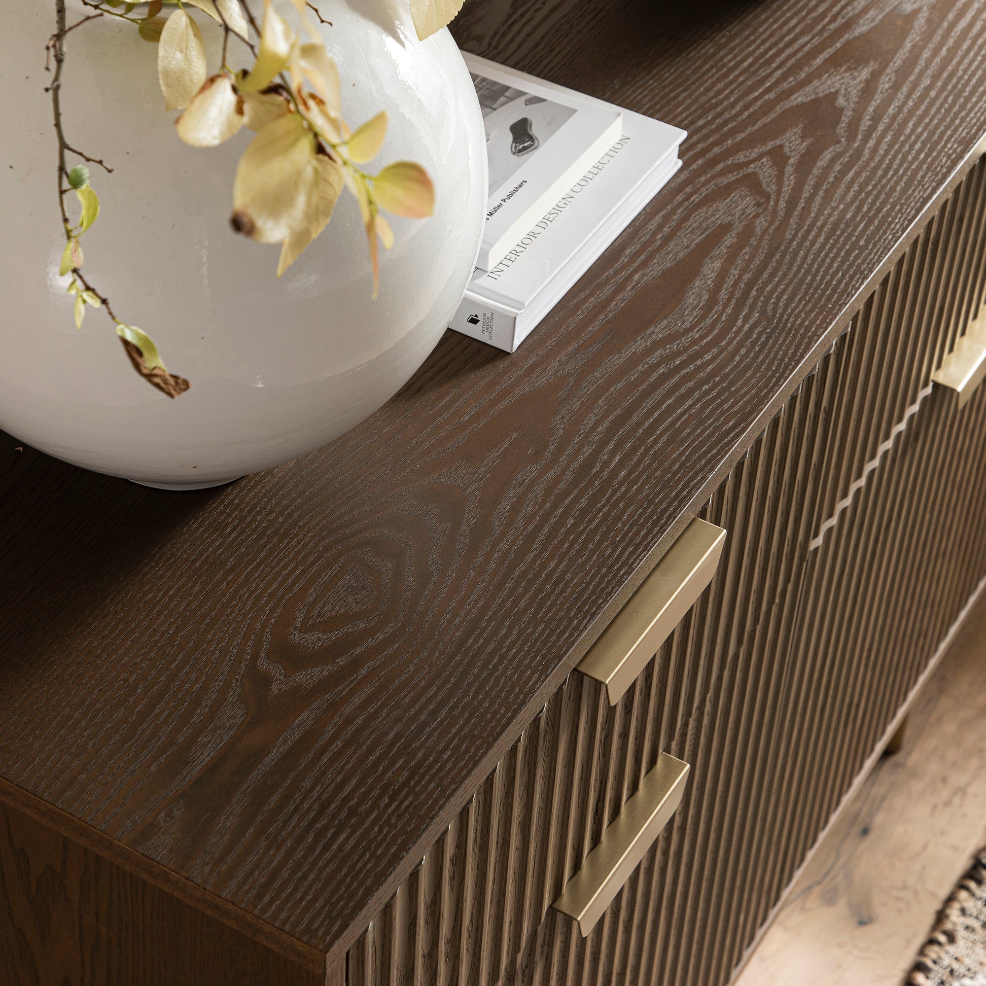 Richmond Ridged 2-Door Cabinet with Drawers, Dark Ash