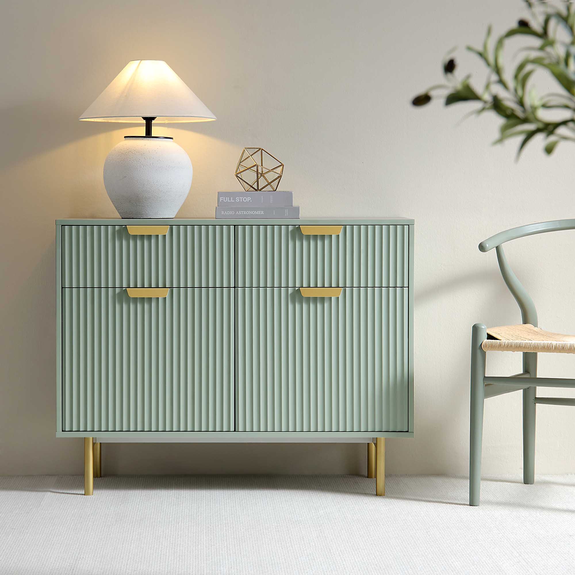 Richmond Ridged 2-Door Cabinet with Drawers, Matte Sage Green