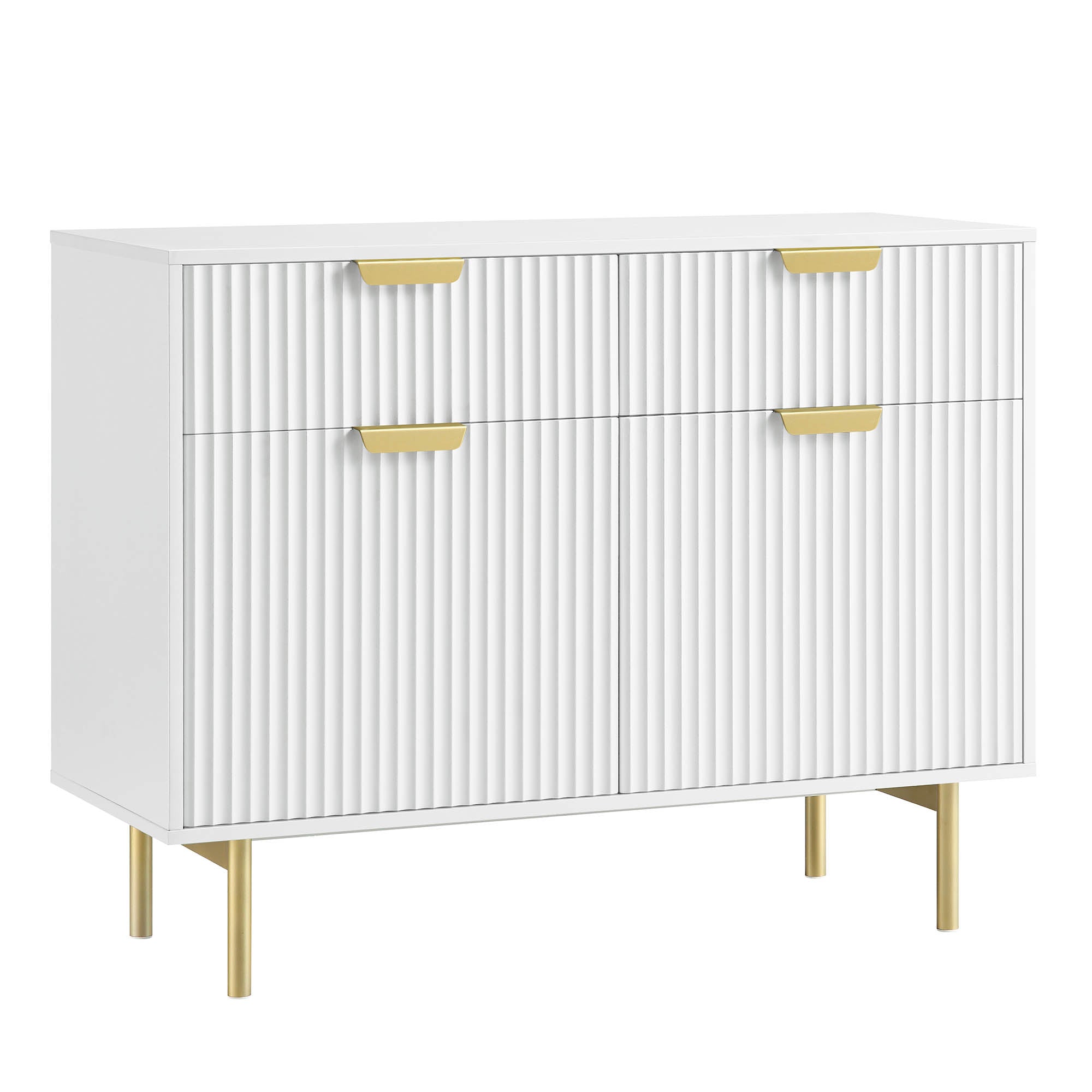 Richmond Ridged 2-Door Cabinet with Drawers, Matte White