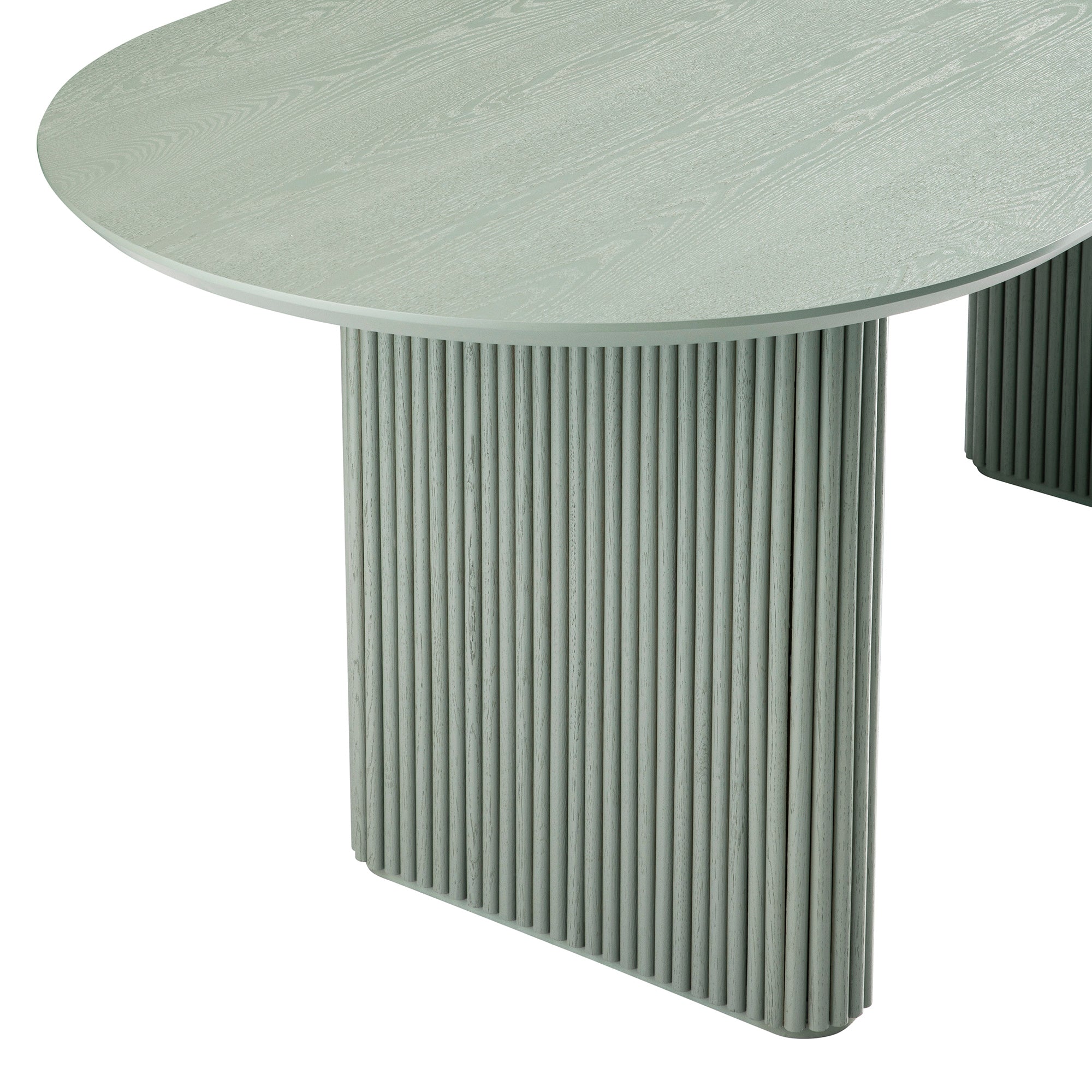 Maru Oval 6-8 Seater Extending Oak Pedestal Dining Table, Sage Green