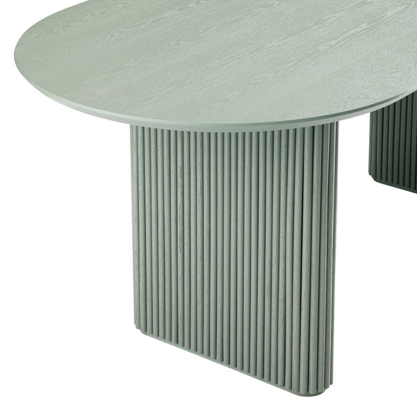 Maru Oval 6-8 Seater Extending Oak Pedestal Dining Table, Sage Green