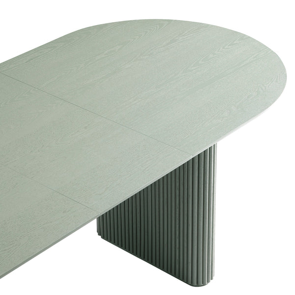 Maru Oval 6-8 Seater Extending Oak Pedestal Dining Table, Sage Green
