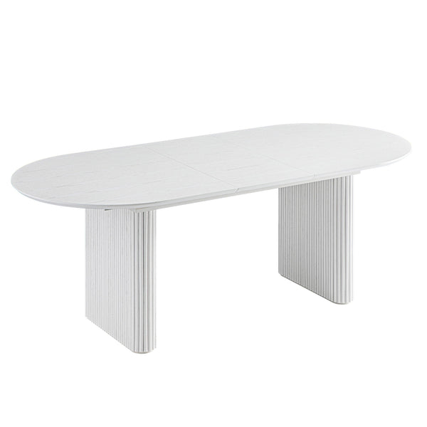Maru Oval 6-8 Seater Extending Oak Pedestal Dining Table, Washed White