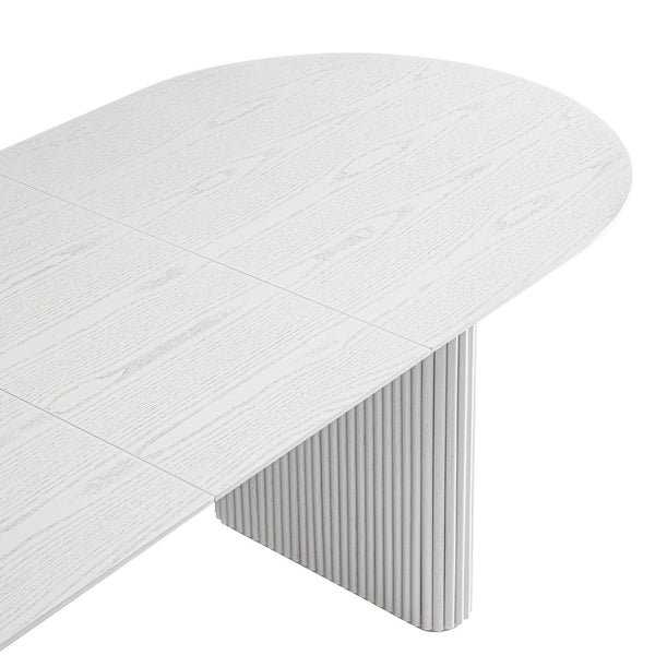 Maru Oval 6-8 Seater Extending Oak Pedestal Dining Table, Washed White