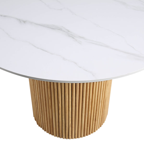 Maru Ceramic Top Oak Pedestal Round Dining Table