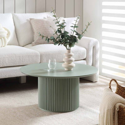 Maru Round Oak Pedestal Coffee Table, Sage Green