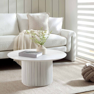 Maru Round Oak Pedestal Coffee Table, Washed White