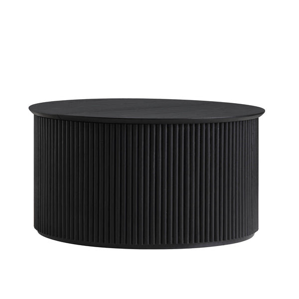 Maru Oak Round Coffee Table with Storage, Black
