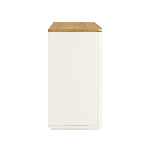 Agnes Curved Edge 2 Door 3 Drawer Wide Sideboard, Off White with Oak Top