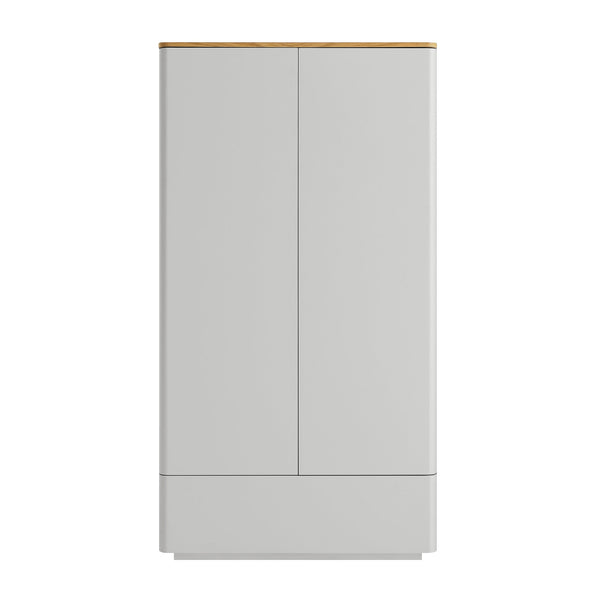 Agnes Curved Edge Double Wardrobe, Dove Grey with Oak Top