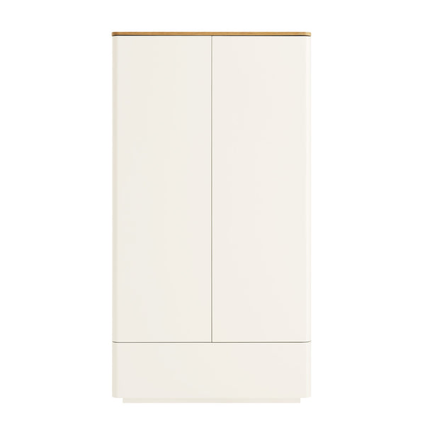 Agnes Curved Edge Double Wardrobe, Off White with Oak Top