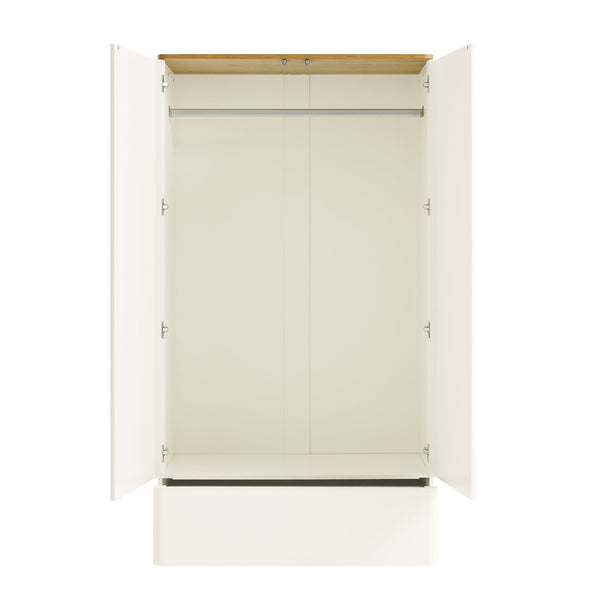 Agnes Curved Edge Double Wardrobe, Off White with Oak Top