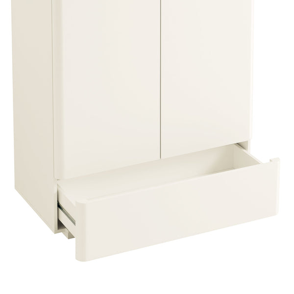Agnes Curved Edge Double Wardrobe, Off White with Oak Top