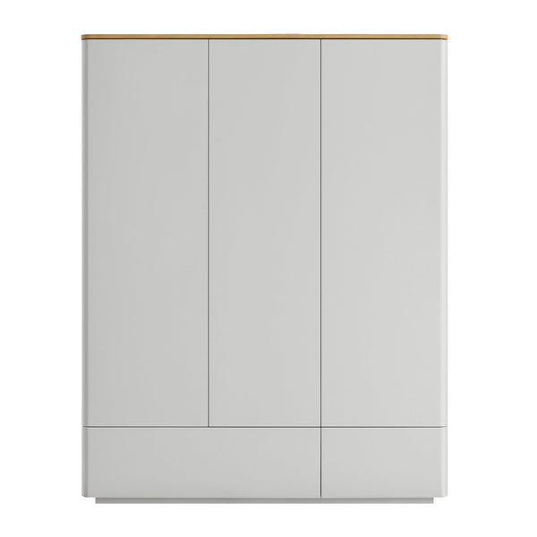 Agnes Curved Edge Triple Wardrobe, Dove Grey with Oak Top