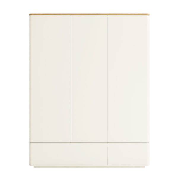 Agnes Curved Edge Triple Wardrobe, Off White with Oak Top