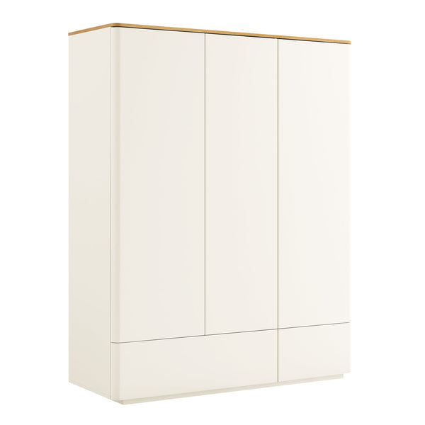 Agnes Curved Edge Triple Wardrobe, Off White with Oak Top