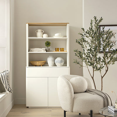 Agnes Curved Edge Dresser, Off White with Oak Top