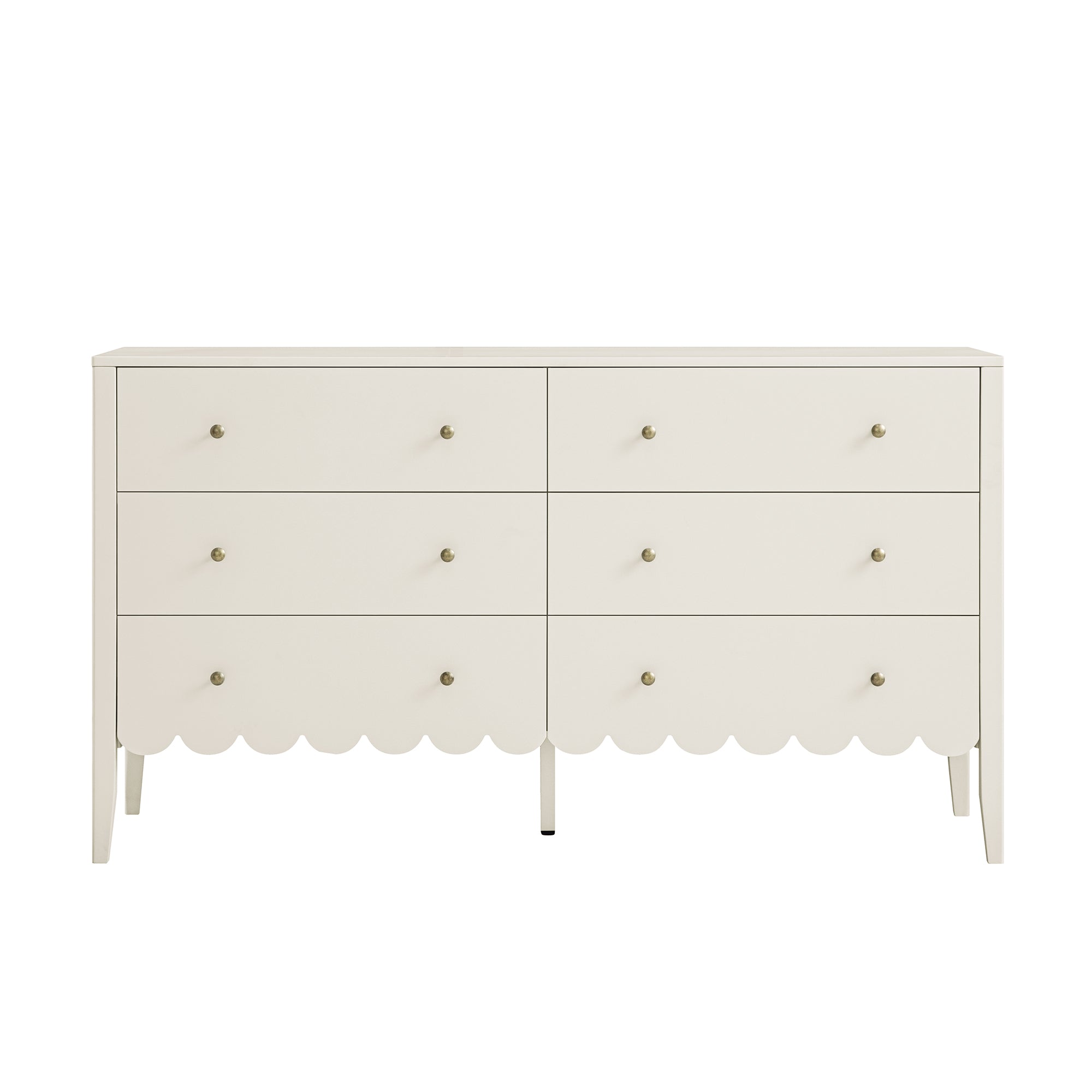 Henley Scalloped Edge 6 Drawer 140cm Wide Chest, Light Sand