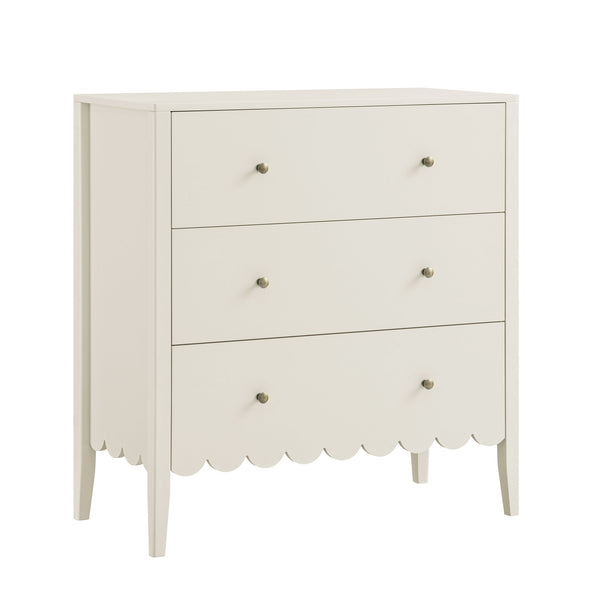 Henley Scalloped Edge 3 Drawer Chest, Light Sand