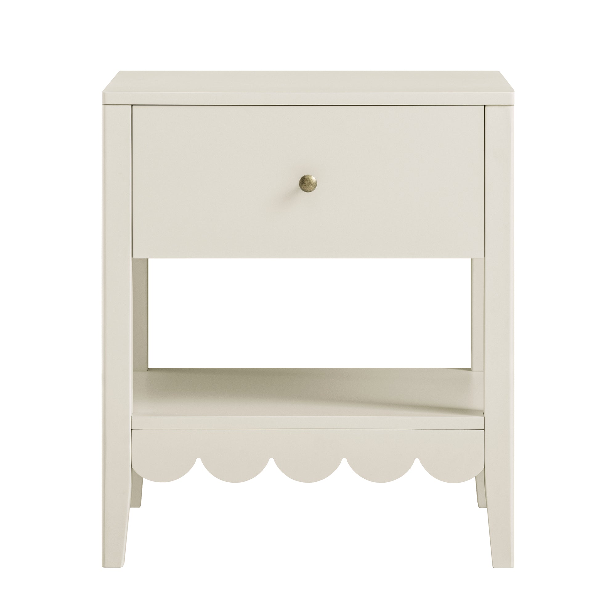 Henley Scalloped Edge Bedside Table with Drawer, Light Sand