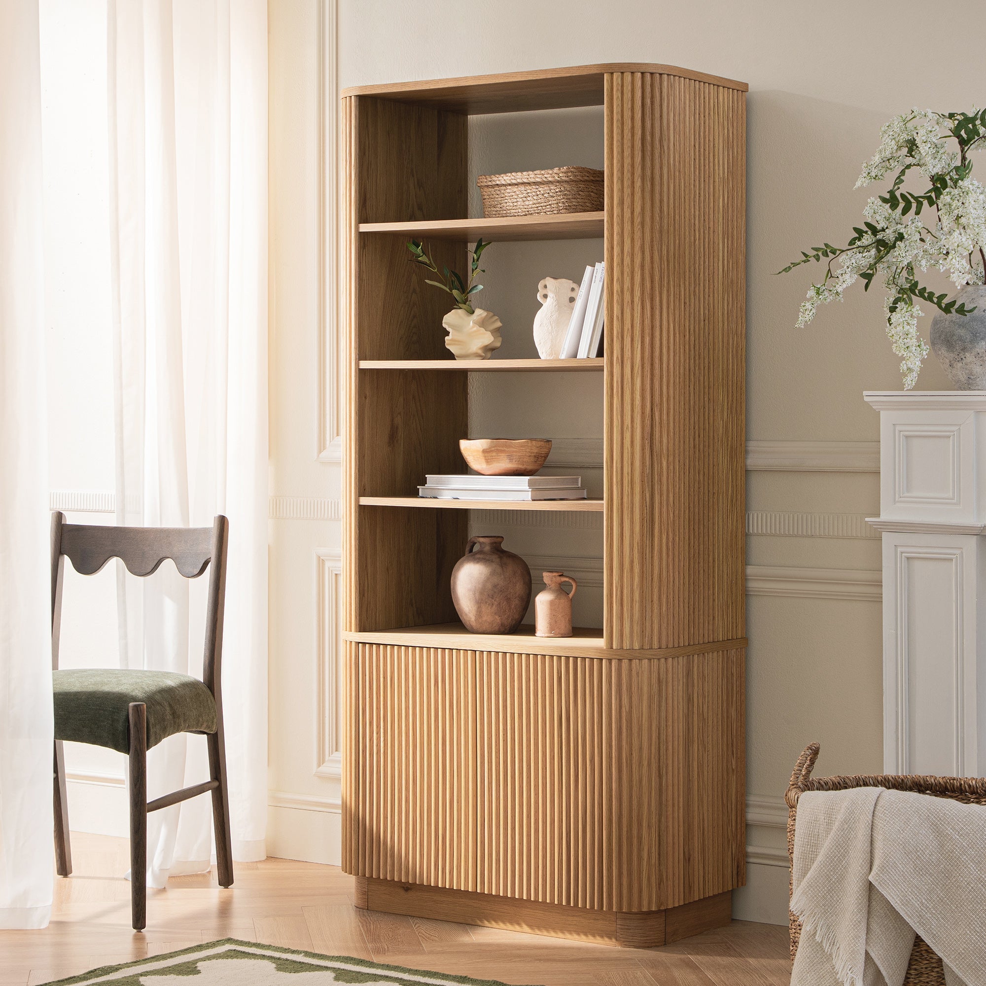 Maru Bookcase with Cabinet, Oak