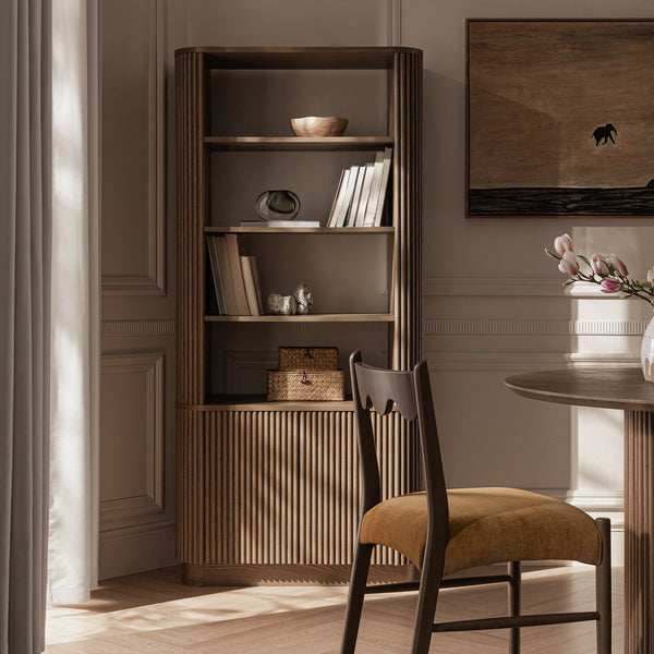 Maru Bookcase with Cabinet, Silver Oak