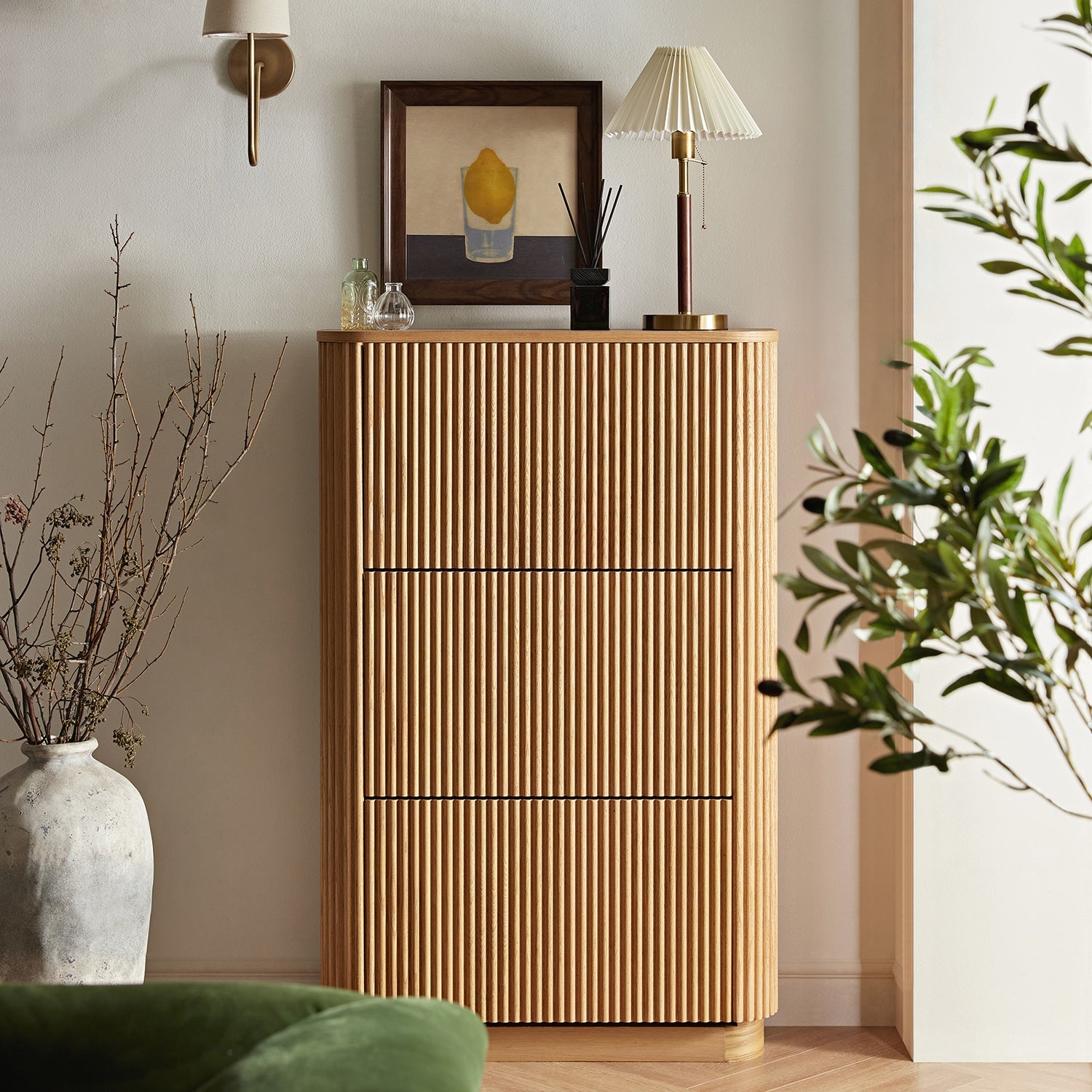 Maru 3-Door Shoe Storage Cabinet, Oak