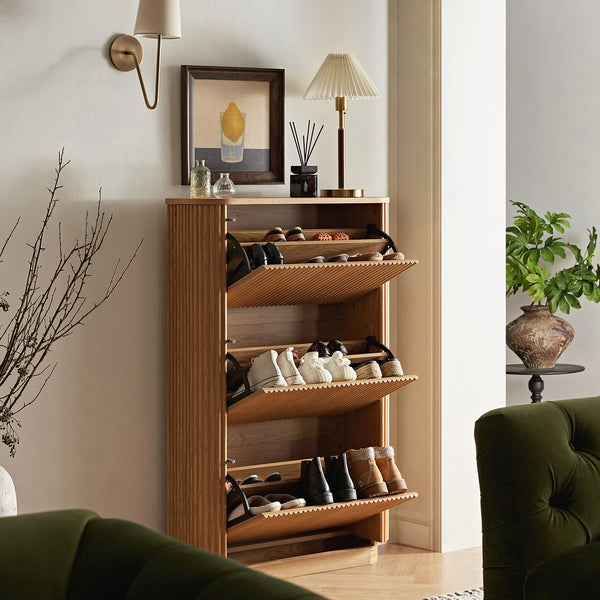 Maru 3-Door Shoe Storage Cabinet, Oak
