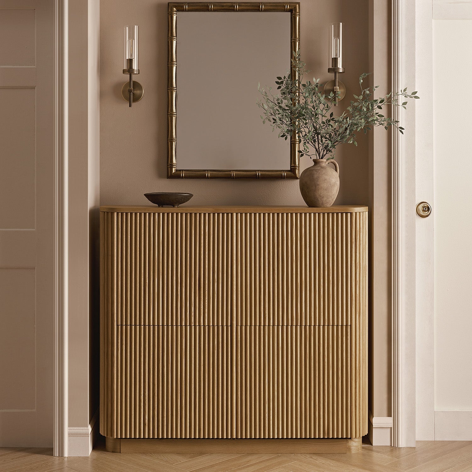 Maru 4-Door Shoe Storage Cabinet, Oak