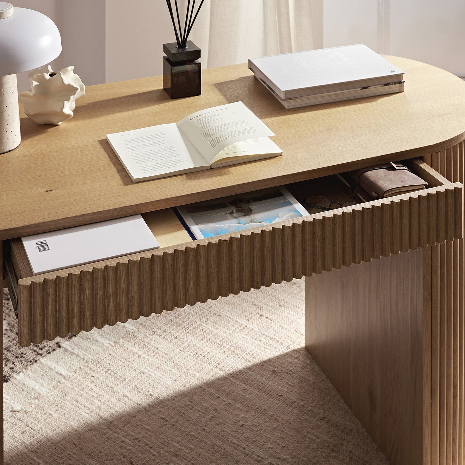 Maru 1-Drawer Writing Desk, Oak