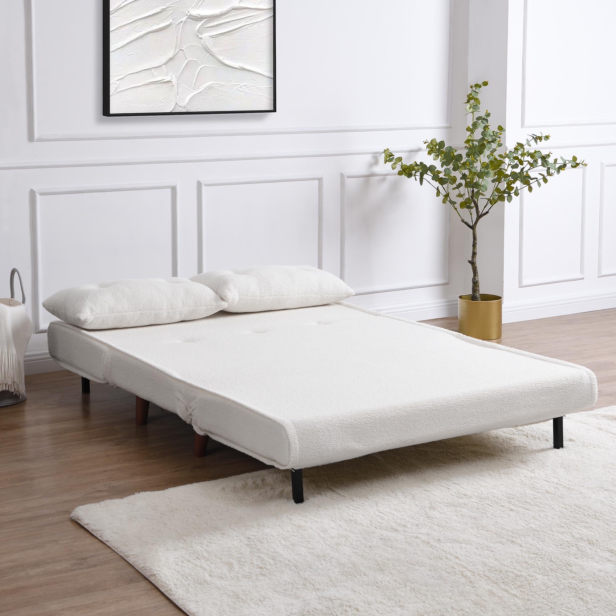 Algo Sofabed with Cushions in Beige Teddy Fabric 2 Seater