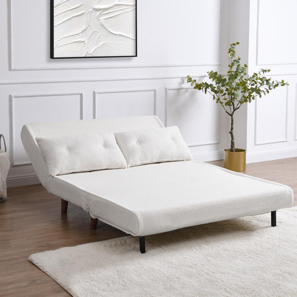 Algo Sofabed with Cushions in Beige Teddy Fabric 2 Seater