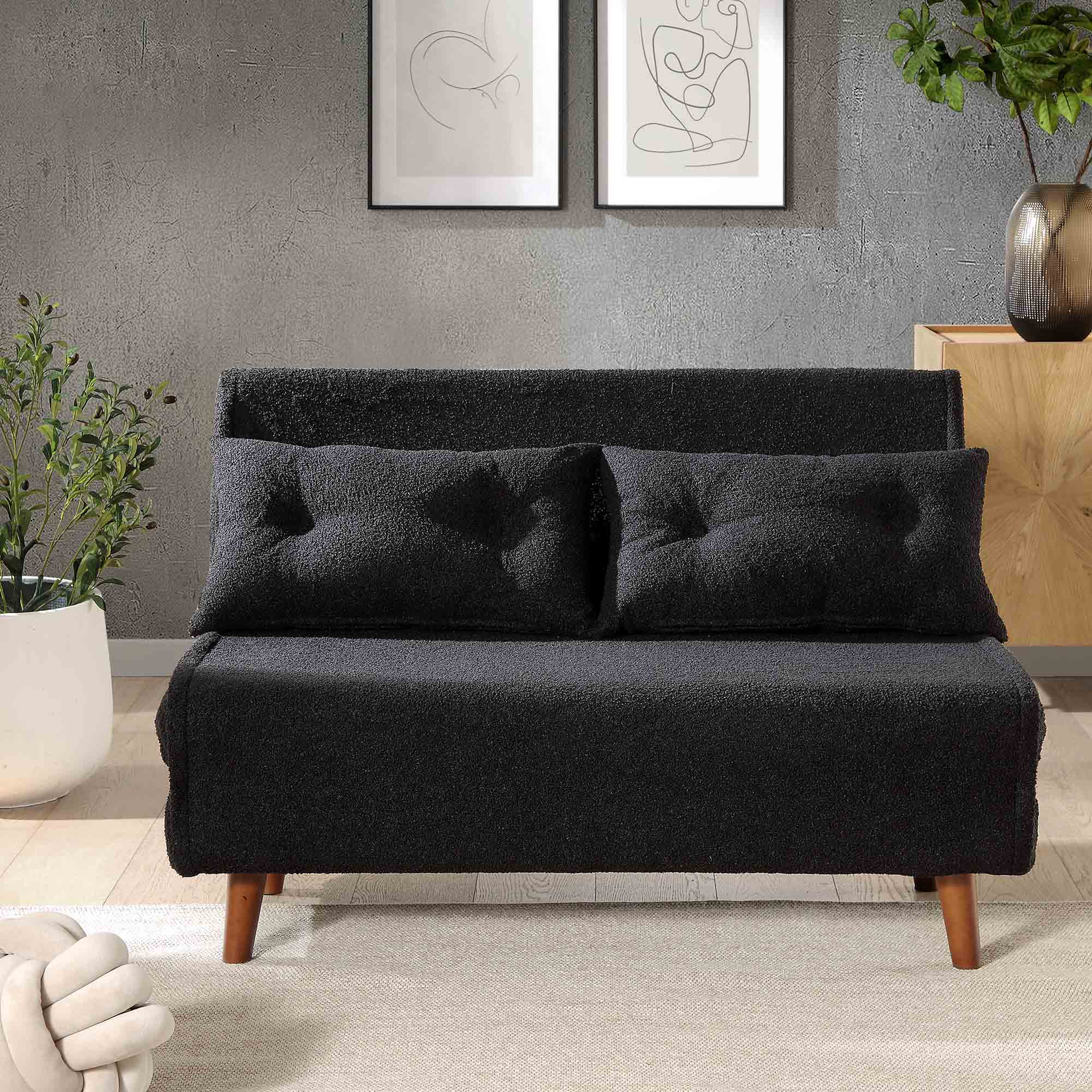 Algo Sofabed with Cushions in Charcoal Teddy Fabric 2 Seater