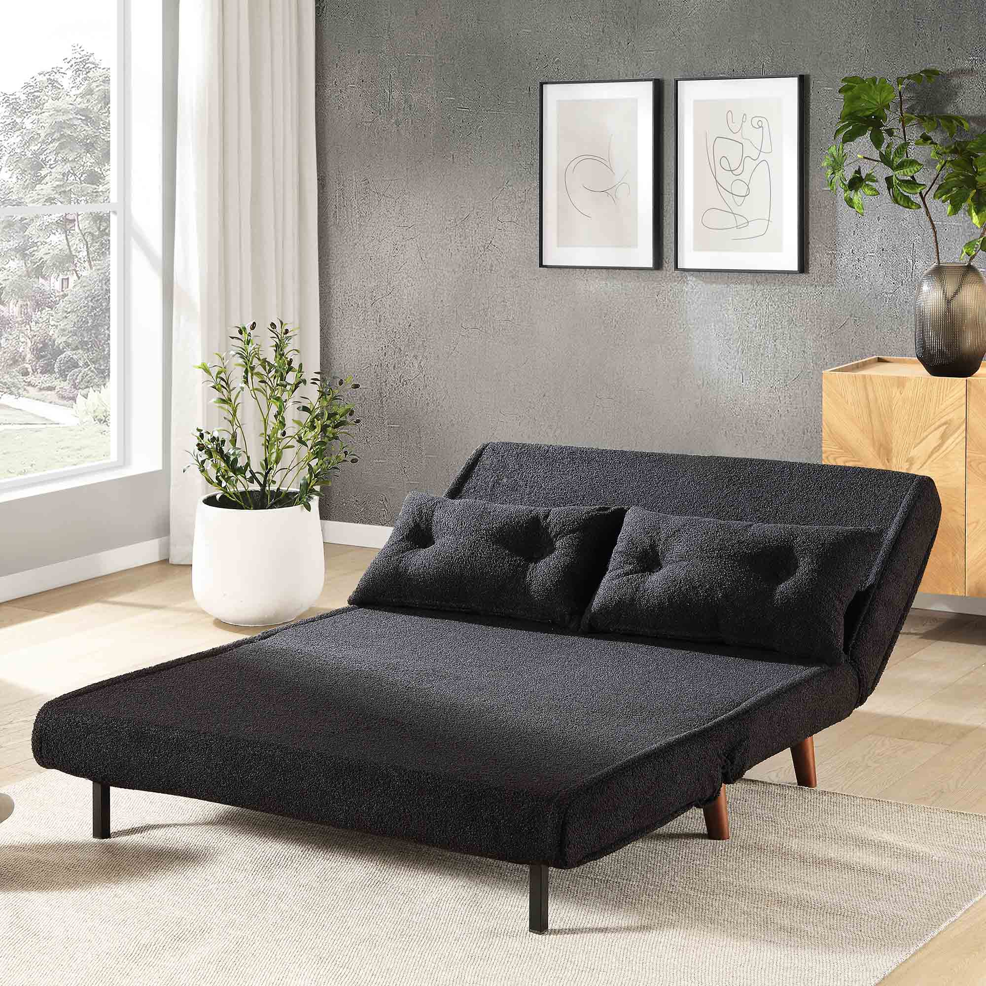 Algo Sofabed with Cushions in Charcoal Teddy Fabric 2 Seater