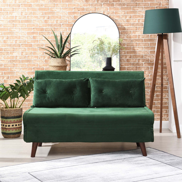 ALGO 2-Seater Small Double Folding Sofa Bed with Cushion Pine Green Velvet
