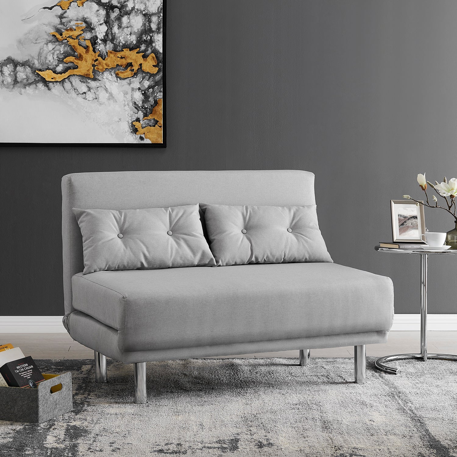 ALGO 2-Seater Small Double Folding Sofa Bed with Cushion Grey Fabric