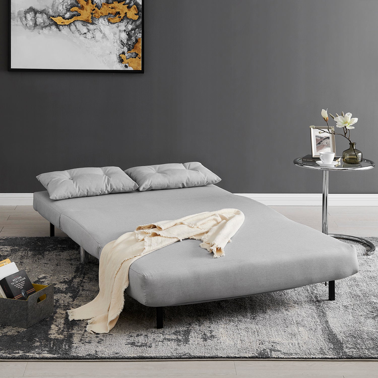 ALGO 2-Seater Small Double Folding Sofa Bed with Cushion Grey Fabric