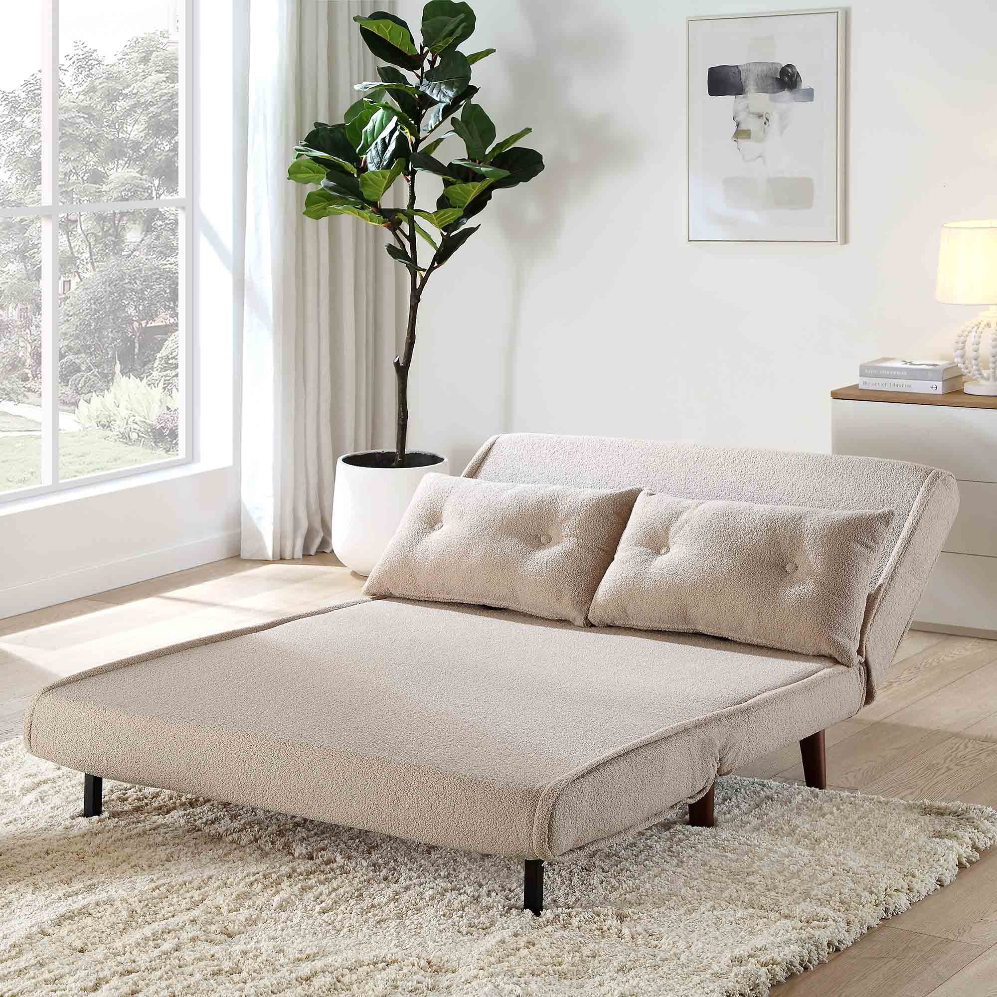 Algo Sofabed with Cushions in Taupe Teddy Fabric 2 Seater