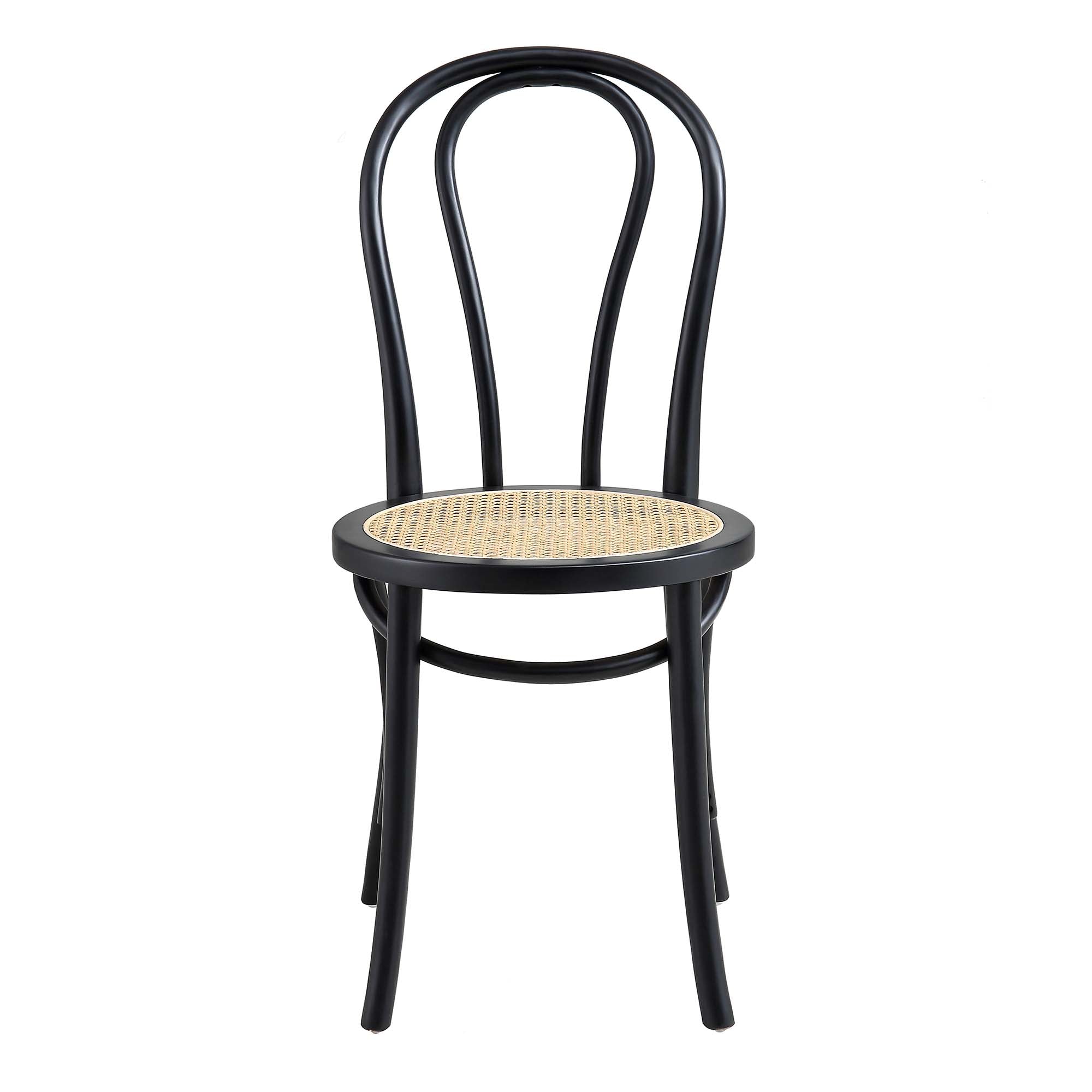 Camille Elm Wood and Rattan Bentwood Dining Chair, Black
