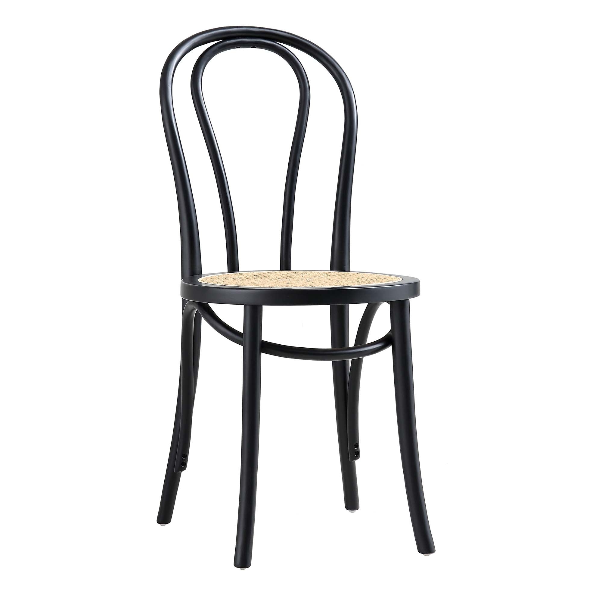 Camille Elm Wood and Rattan Bentwood Dining Chair, Black