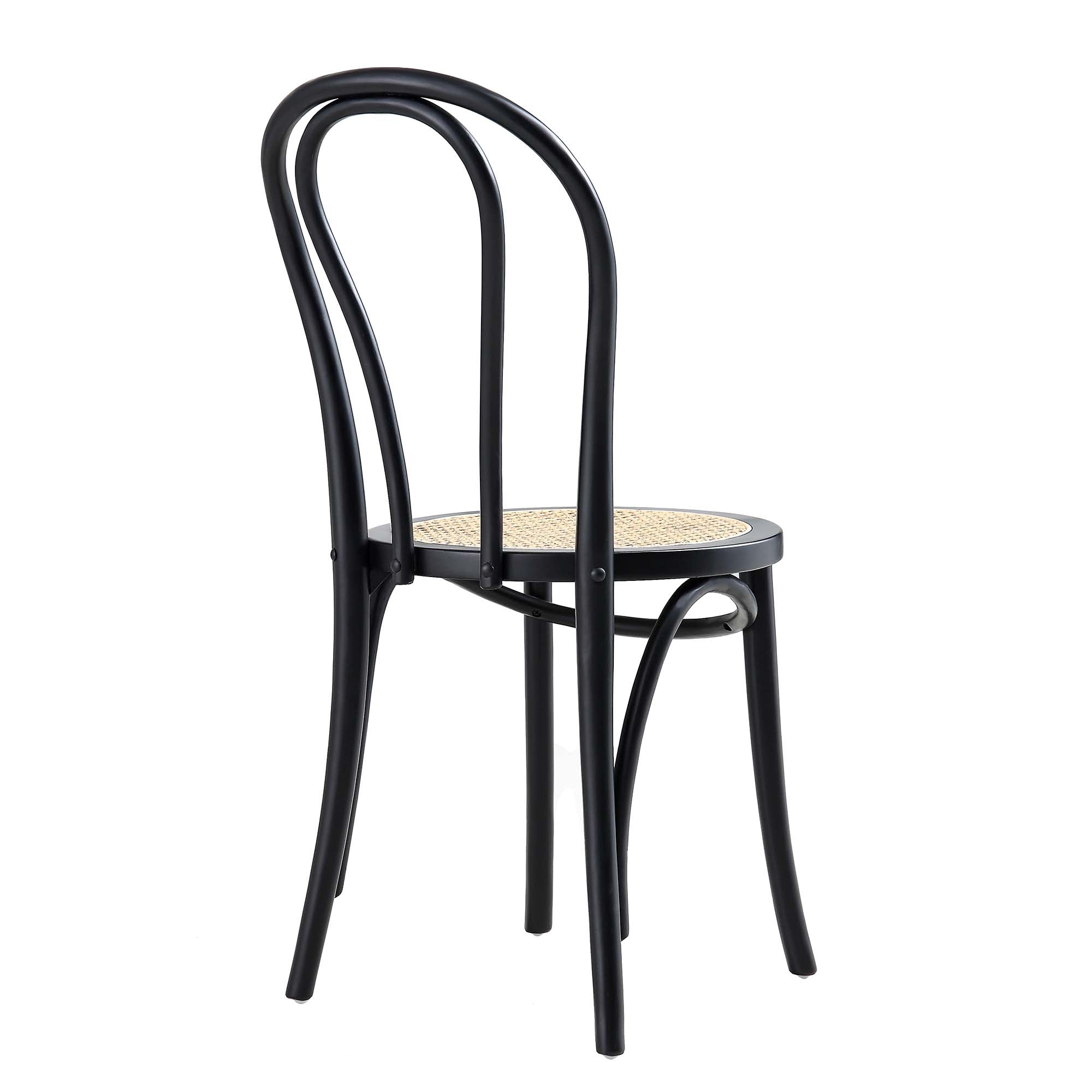 Camille Elm Wood and Rattan Bentwood Dining Chair, Black