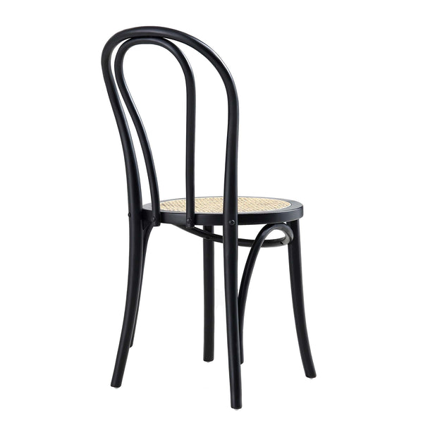 Camille Elm Wood and Rattan Bentwood Dining Chair, Black