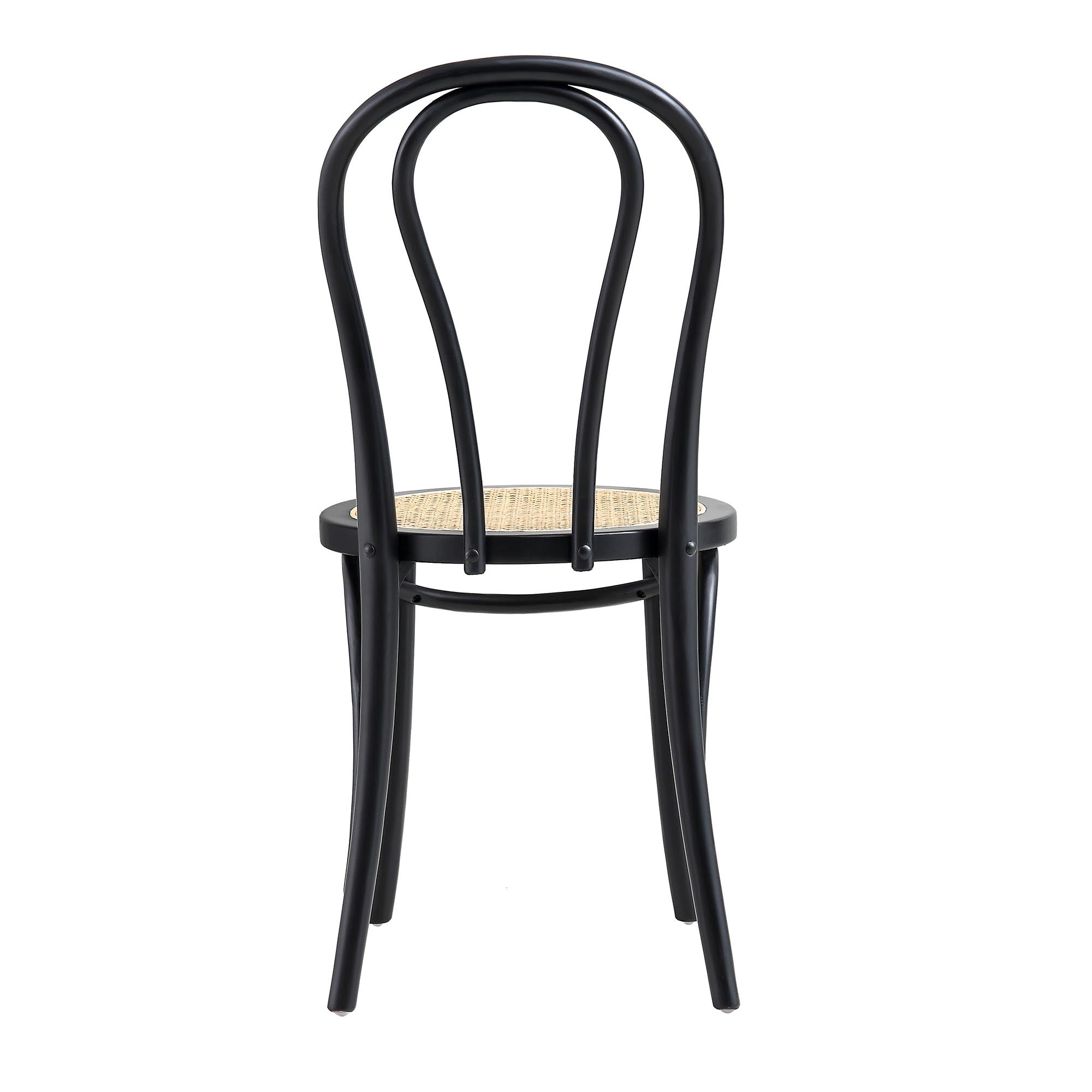 Camille Elm Wood and Rattan Bentwood Dining Chair, Black