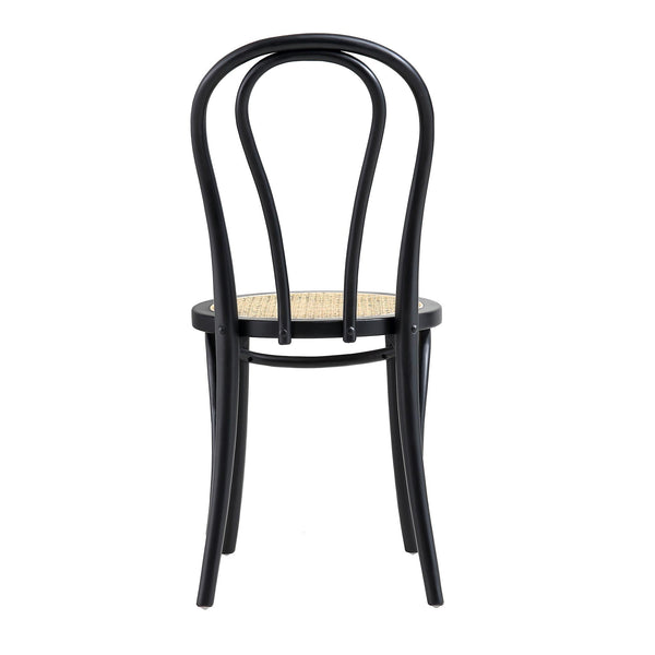 Camille Elm Wood and Rattan Bentwood Dining Chair, Black