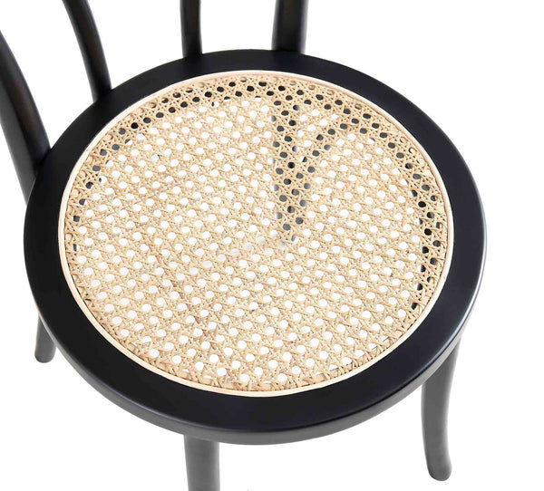Camille Elm Wood and Rattan Bentwood Dining Chair, Black