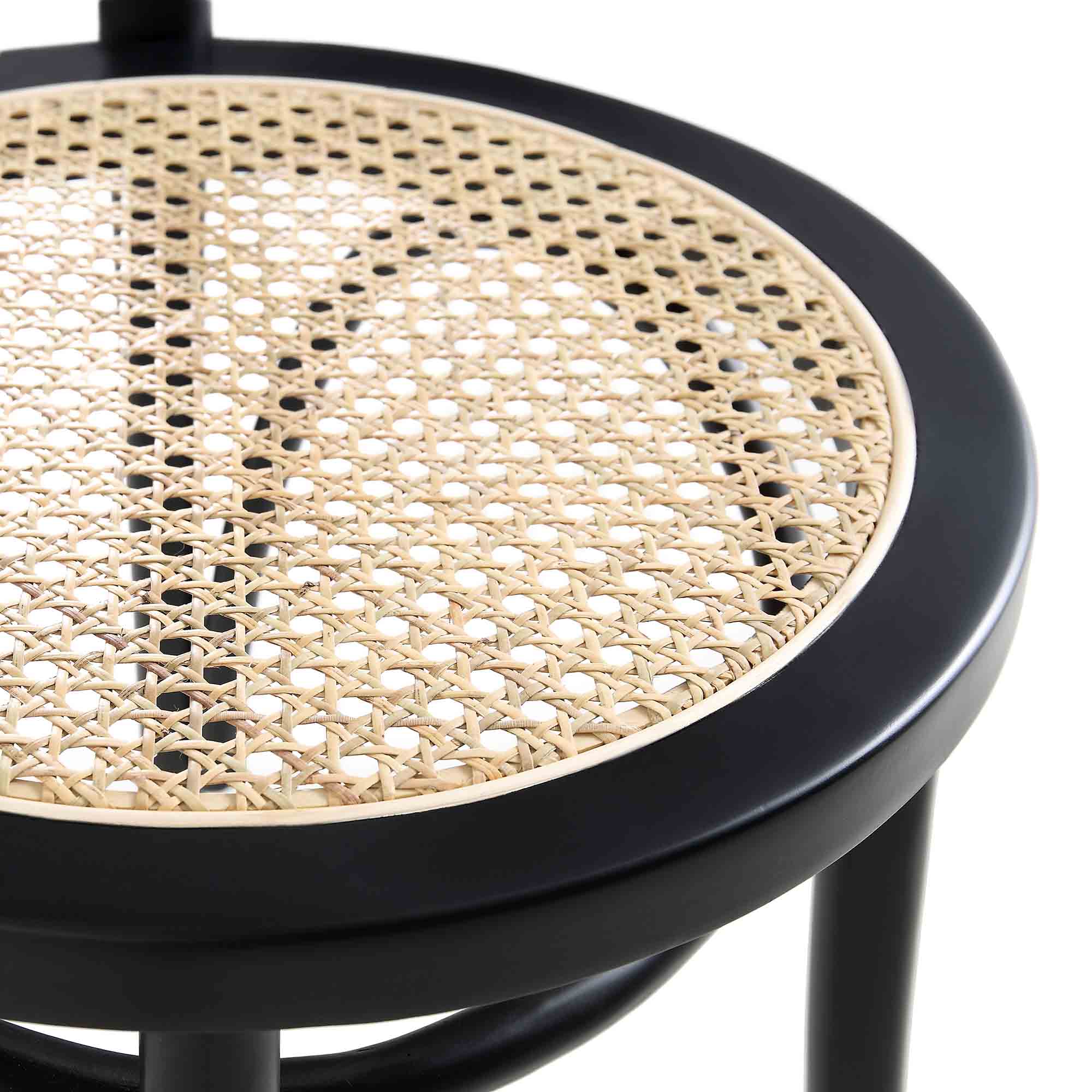Camille Elm Wood and Rattan Bentwood Dining Chair, Black