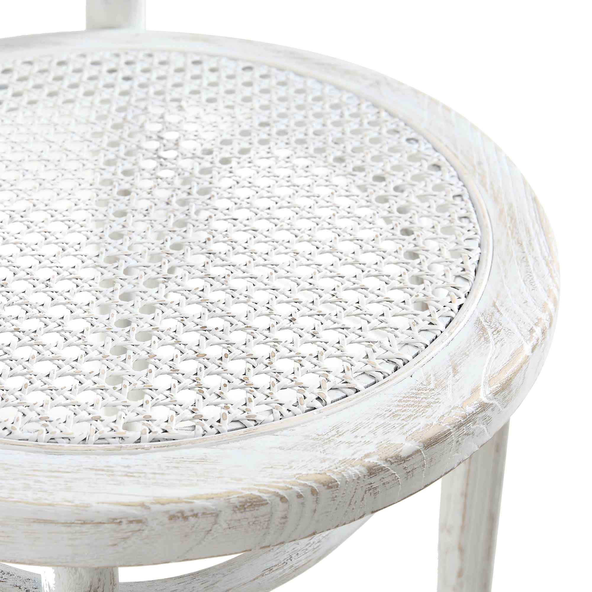 Camille Elm Wood and Rattan Bentwood Dining Chair, Distressed White