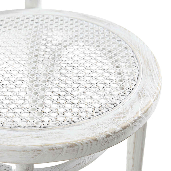 Camille Elm Wood and Rattan Bentwood Dining Chair, Distressed White