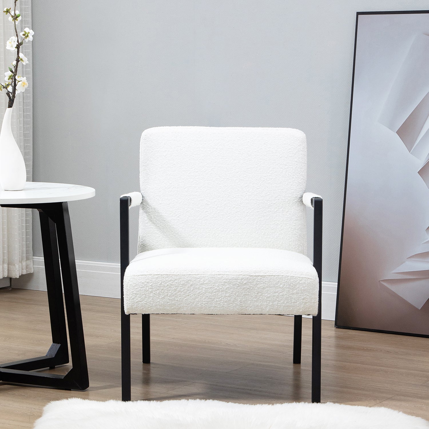 Hatton Steel Frame Boucle Accent Chair (White)
